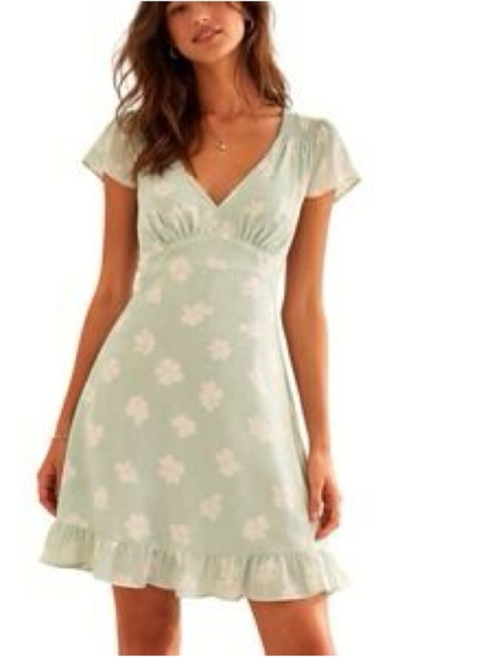 Abercrombie & Fitch Floral Print Flutter Sleeve Mini Dress Green White Size L
